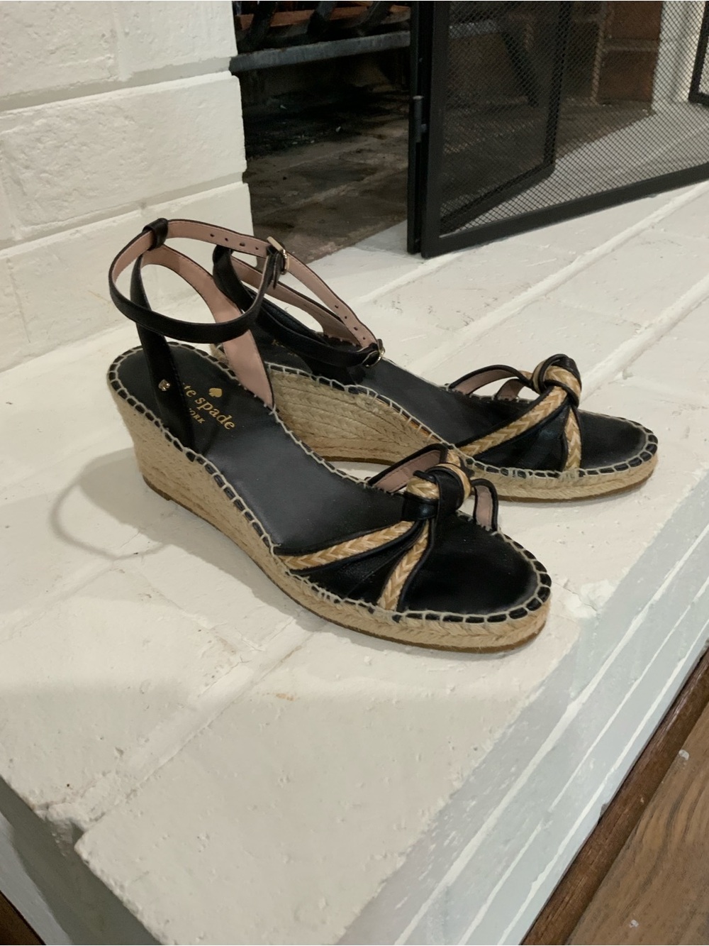 Kate Spade Black Canvas and Raffia Espadrilles- Like New!